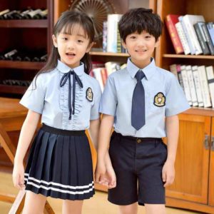 100-Premium-Cotton-Sky-Blue-School-Shirt-and-Skirt-Custom-Print-Primary-School-Uniform